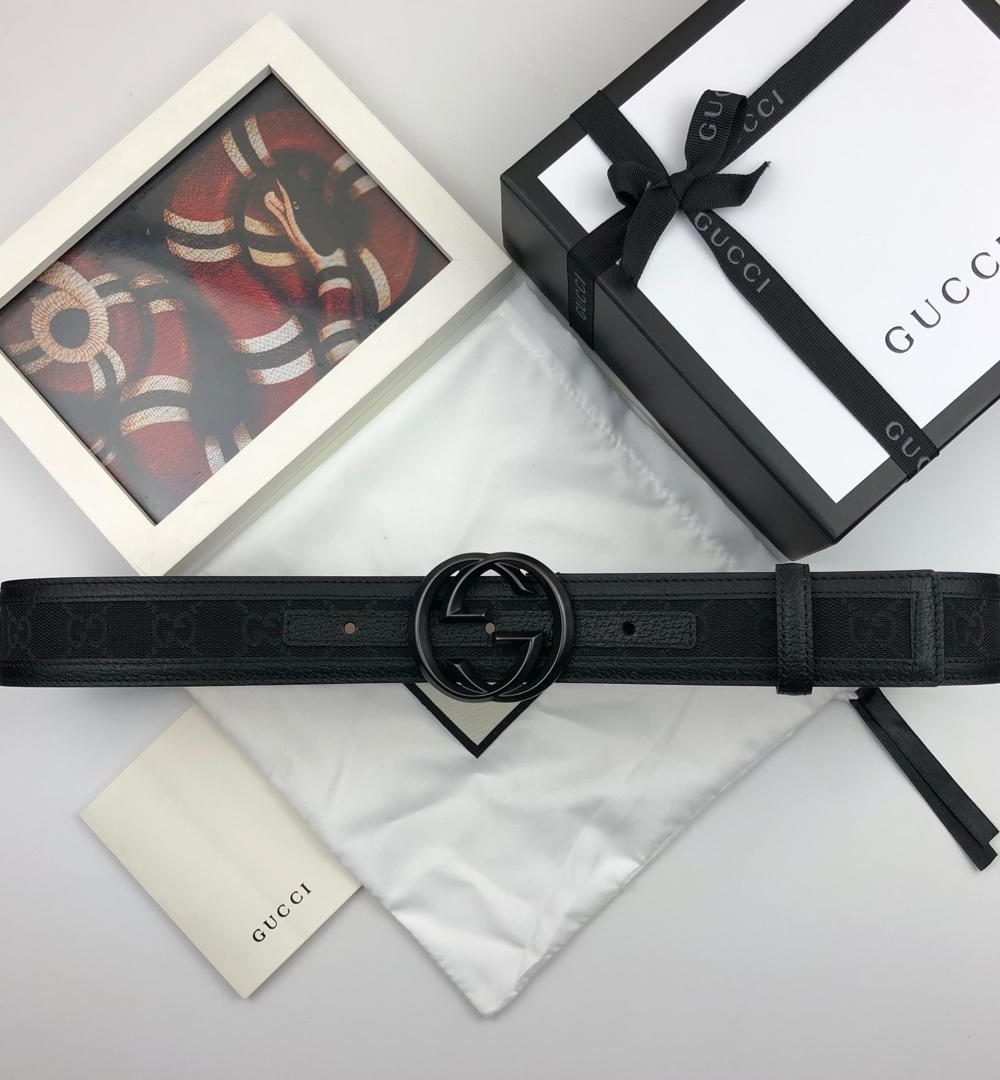 1:1 Replica Gucci GG Supreme Belt With Interlocking G Buckle Black For Women, Women Belt