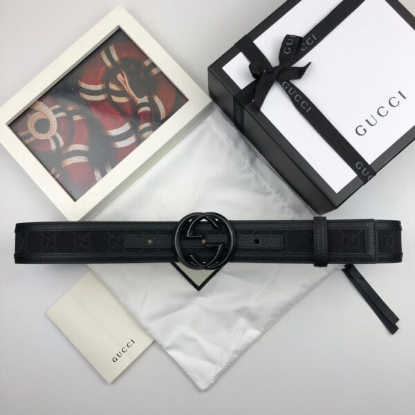 1:1 Replica Gucci GG Supreme Belt With Interlocking G Buckle Black For Women, Women Belt