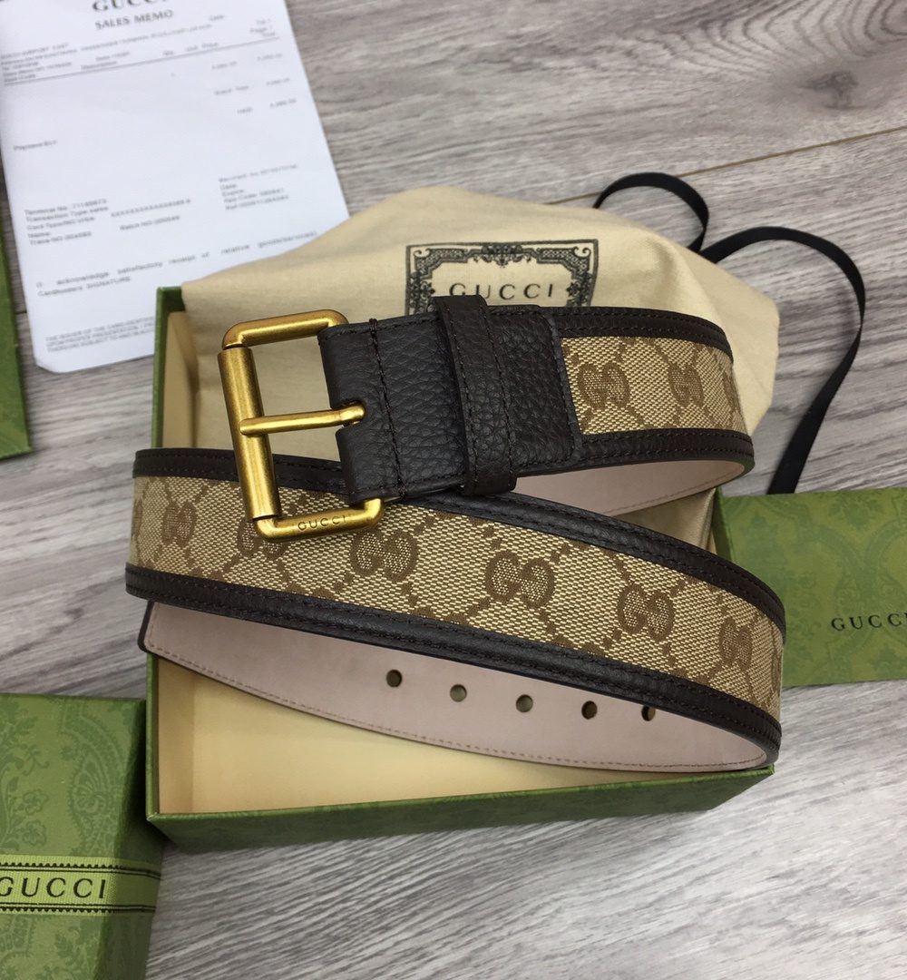 1:1 Replica Gucci GG Supreme Belt With Square Buckle Beige/Ebony GG Supreme For Women, Women Belt