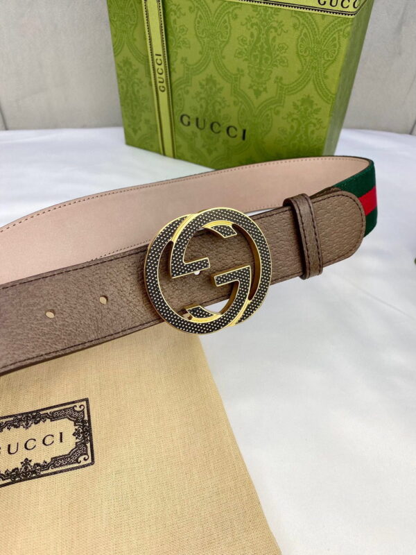 1:1 Replica Gucci GG Web Belt With G Buckle Green/Red Web Fabric And Brown For Women, Women Belt