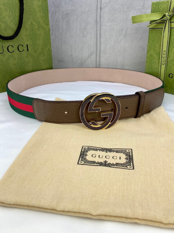 1:1 Replica Gucci GG Web Belt With G Buckle Green/Red Web Fabric And Brown For Women, Women Belt