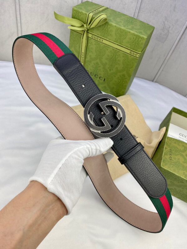 1:1 Replica Gucci GG Web Belt With  Interlocking G Buckle Green/Red Web Fabric And Black For Women, Women Belt