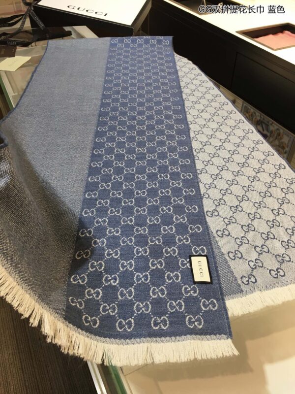 Gucci GG Wool Jacquard Scarf Blue 71in/180cm