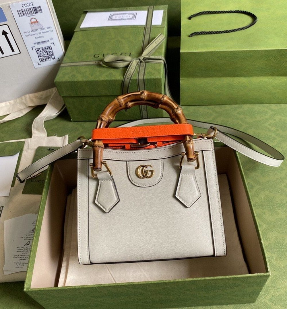 1:1 Replica Gucci Gucci Diana Mini Tote Bag White For Women 8in/20cm GG ‎702732 U3ZDT 9196
