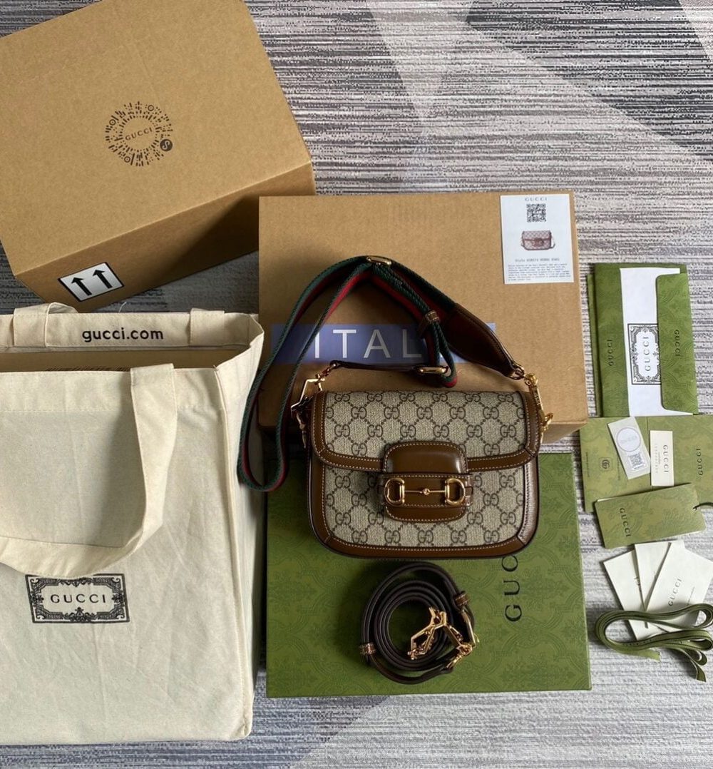 1:1 Replica Gucci Horsebit 1955 GG Mini Bag Beige For Women, Women's Bags 8in/21cm GG