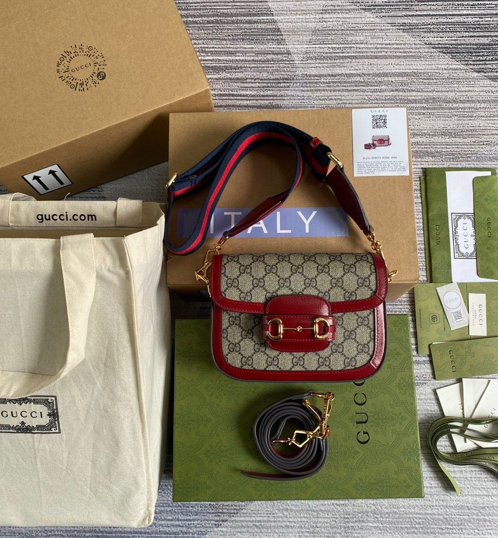 1:1 Replica Gucci Horsebit 1955 GG Mini Bag Red For Women, Women's Bags 8in/21cm GG