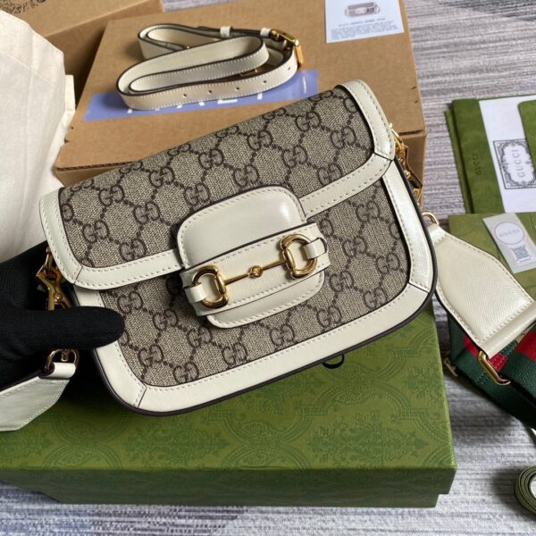 1:1 Replica Gucci Horsebit 1955 GG Mini Bag White For Women, Women's Bags 8in/21cm GG