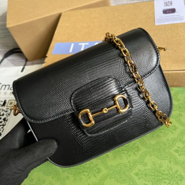 1:1 Replica Gucci Horsebit 1955 Lizard Mini Bag Black For Women, Women's Bags 8in/20cm GG