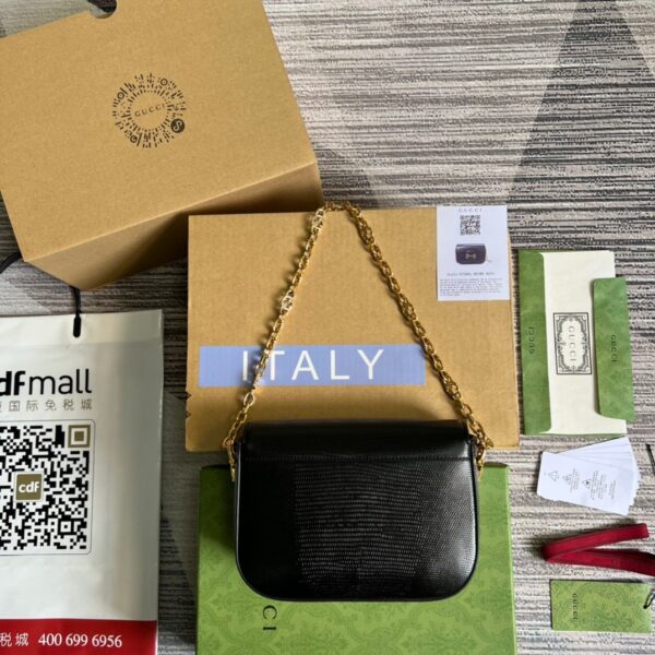1:1 Replica Gucci Horsebit 1955 Lizard Mini Bag Black For Women, Women's Bags 8in/20cm GG