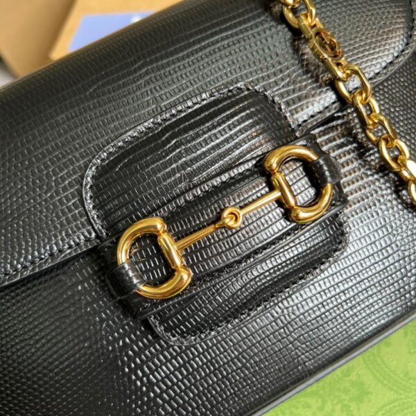 1:1 Replica Gucci Horsebit 1955 Lizard Mini Bag Black For Women, Women's Bags 8in/20cm GG
