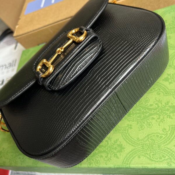1:1 Replica Gucci Horsebit 1955 Lizard Mini Bag Black For Women, Women's Bags 8in/20cm GG