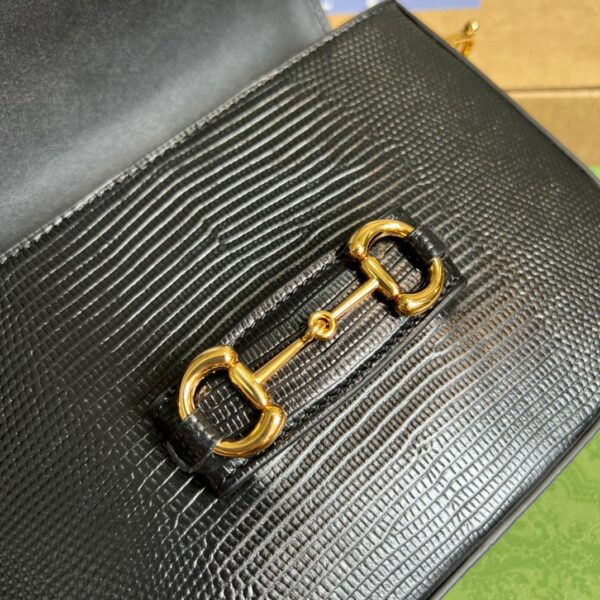 1:1 Replica Gucci Horsebit 1955 Lizard Mini Bag Black For Women, Women's Bags 8in/20cm GG