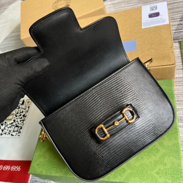 1:1 Replica Gucci Horsebit 1955 Lizard Mini Bag Black For Women, Women's Bags 8in/20cm GG