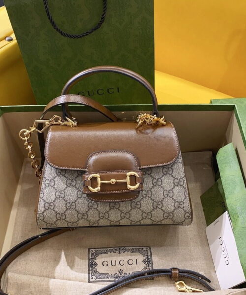 1:1 Replica Gucci Horsebit 1955 Mini Bag Brown For Women, Women's Bags 8.7in/22cm GG ‎703848 9AAAJ 8563