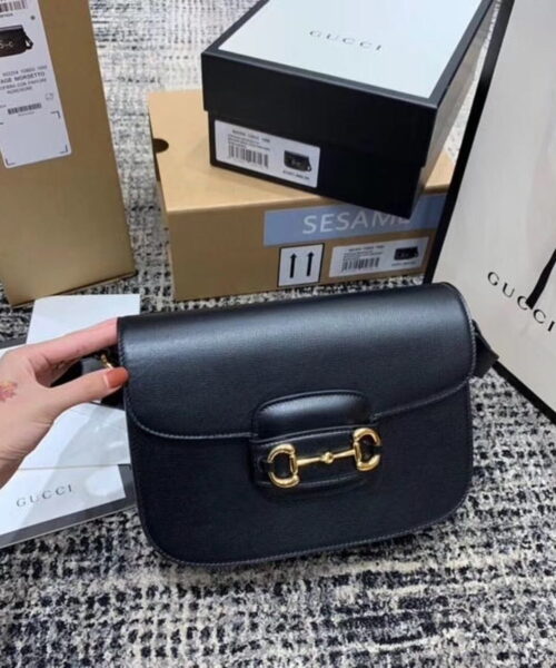 1:1 Replica Gucci Horsebit 1955 Shoulder Bag Black Textured With A Vintage Effect For Women 9.8in/25cm GG ‎602204 1DB0G 1000