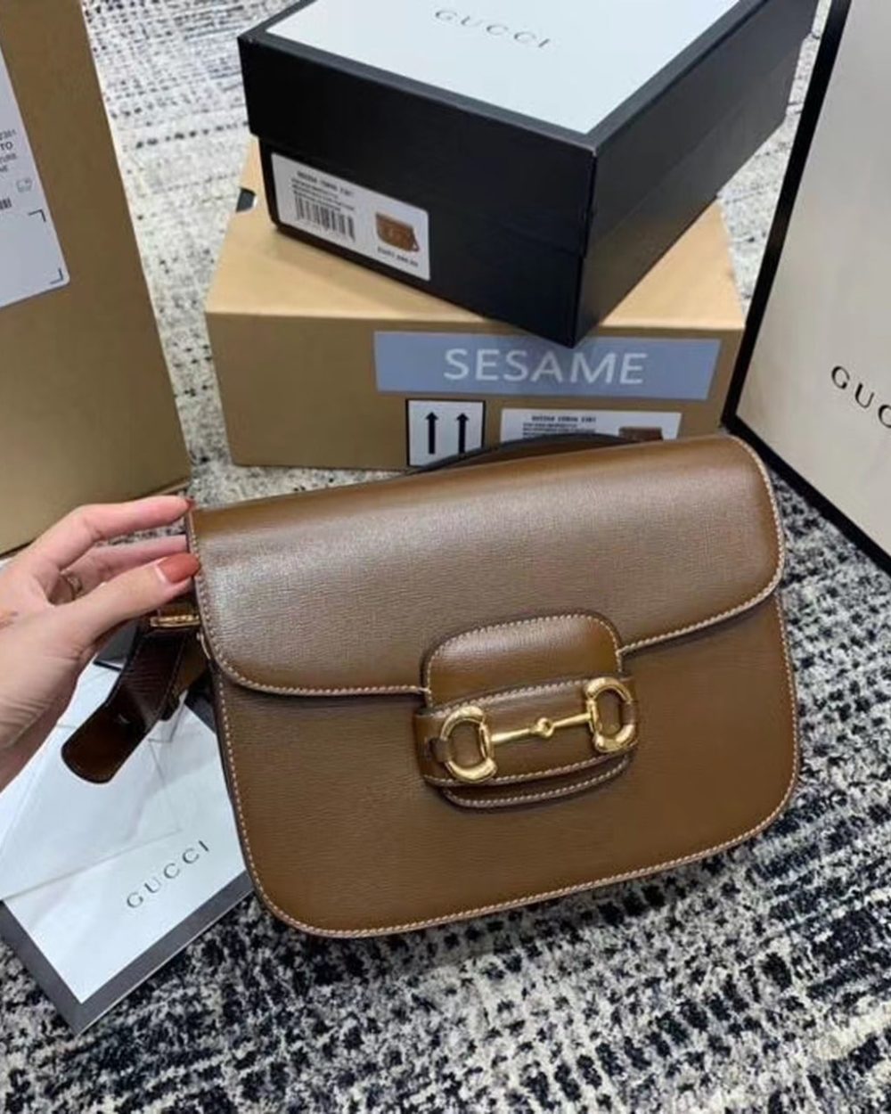 1:1 Replica Gucci Horsebit 1955 Shoulder Bag Brown Textured With A Vintage Effect For Women 9.8in/25cm GG 602204 1DB0G 2361