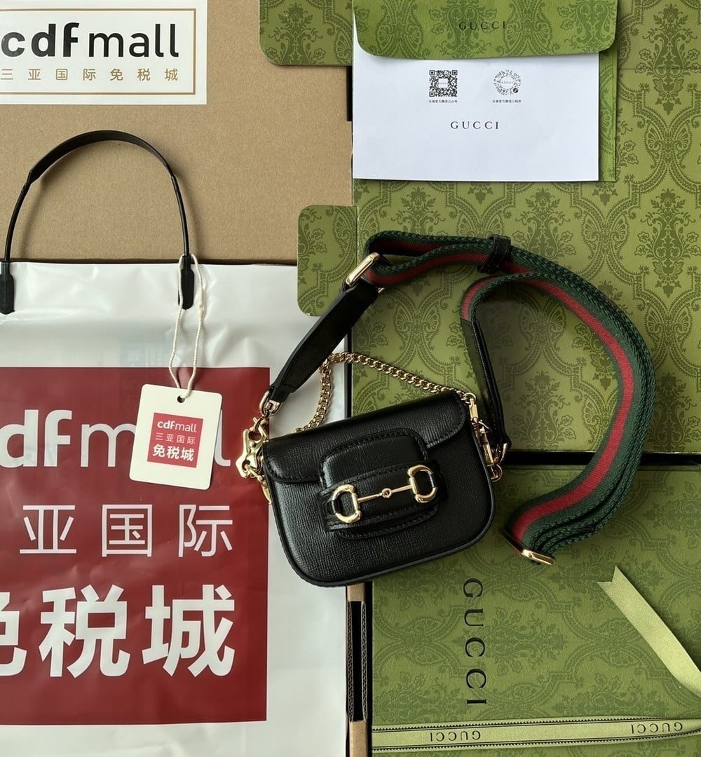 1:1 Replica Gucci Horsebit 1955 Strap Wallet Black For Women, Women's Bags 4.7in/12cm GG 699760 18YSG 1060