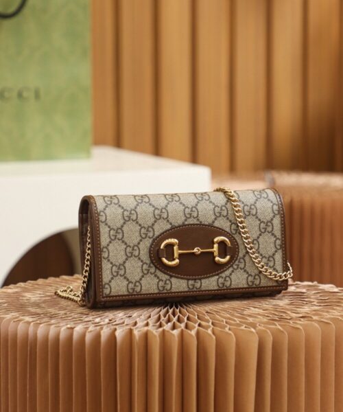 1:1 Replica Gucci Horsebit 1955 Wallet With Chain 19cm Beige