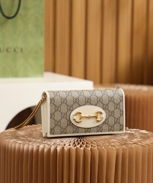 1:1 Replica Gucci Horsebit 1955 Wallet With Chain 19cm Beige