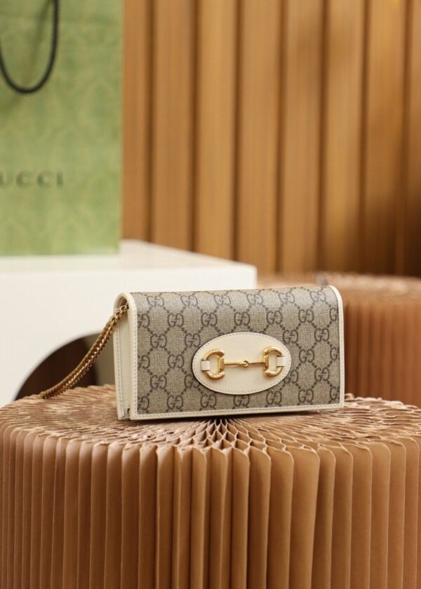 1:1 Replica Gucci Horsebit 1955 Wallet With Chain 19cm Beige