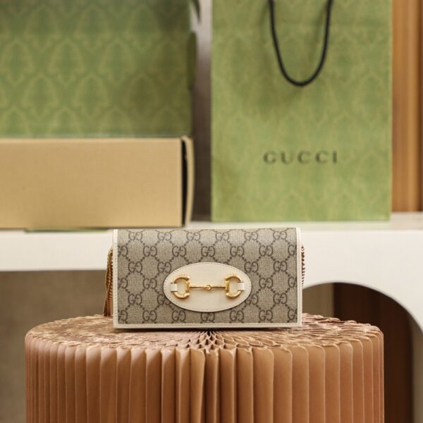 1:1 Replica Gucci Horsebit 1955 Wallet With Chain 19cm Beige