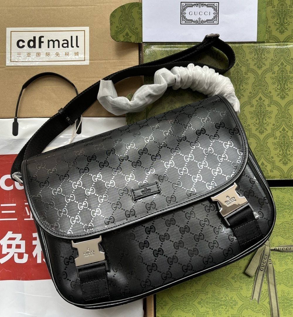 1:1 Replica Gucci Imprime Medium Messenger Bag Black For Women, Women's Bags 12in/30.5cm GG