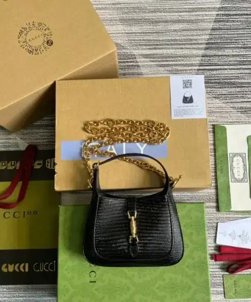 1:1 Replica Gucci Jackie 1961 Lizard Mini Bag Black For Women, Women's Bags 7.5in/19cm GG ‎675799 LUZ0G 1000