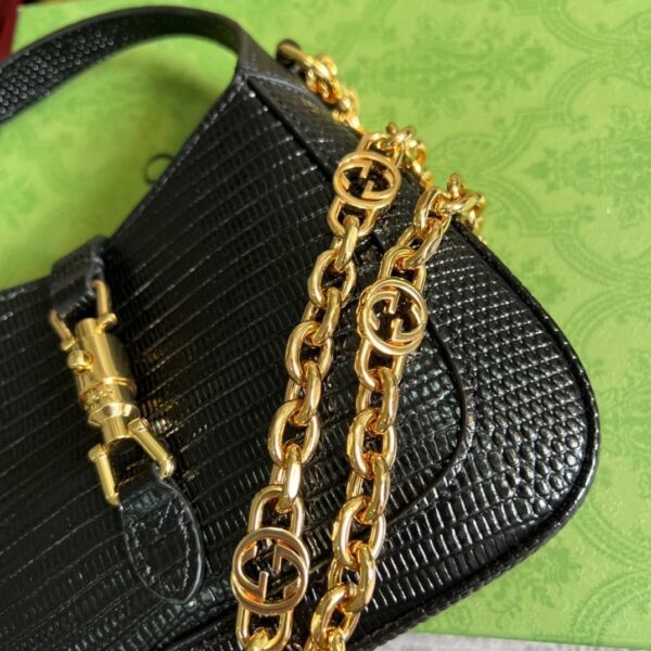 1:1 Replica Gucci Jackie 1961 Lizard Mini Bag Black For Women, Women's Bags 7.5in/19cm GG ‎675799 LUZ0G 1000