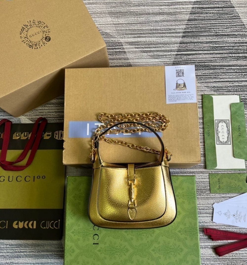 1:1 Replica Gucci Jackie 1961 Lizard Mini Bag Gold For Women, Women's Bags 7.5in/19cm GG ‎