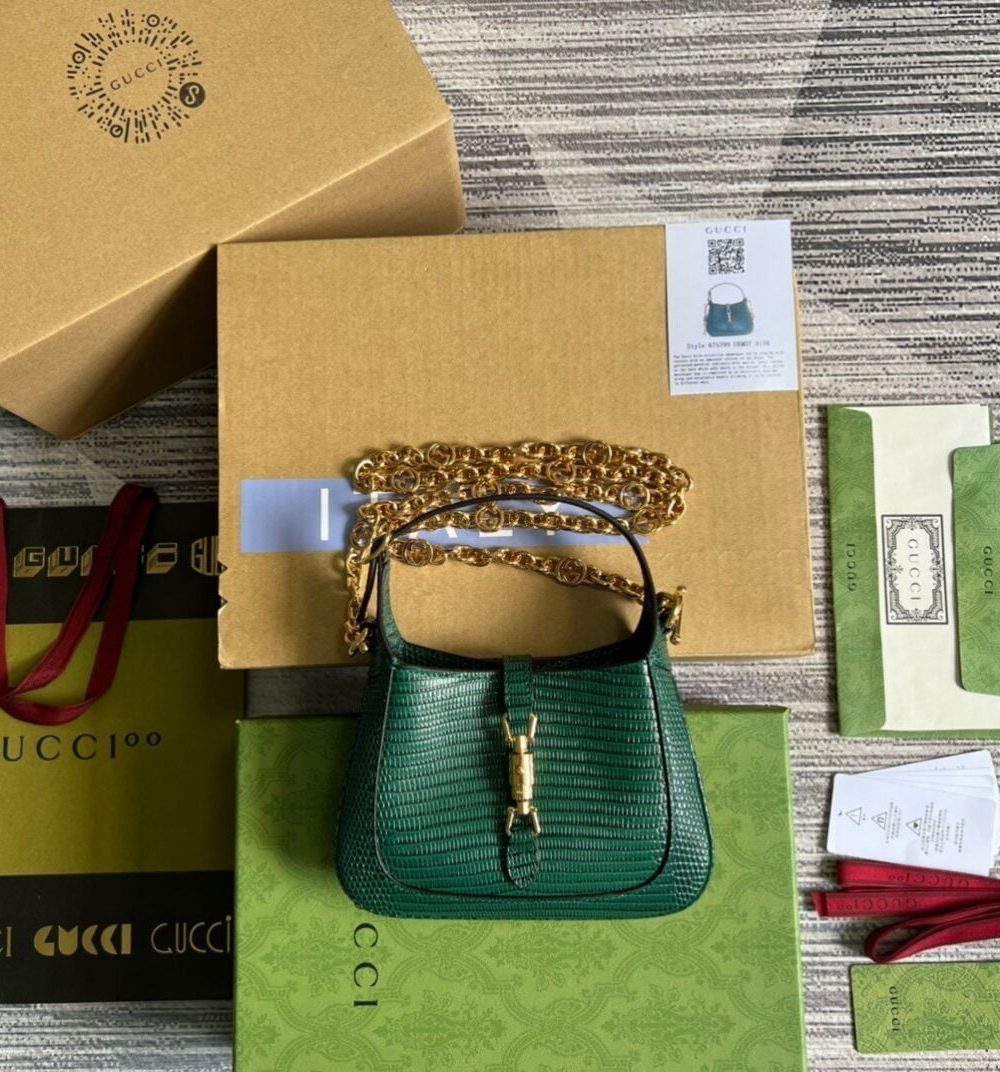 1:1 Replica Gucci Jackie 1961 Lizard Mini Bag Green For Women, Women's Bags 7.5in/19cm GG ‎