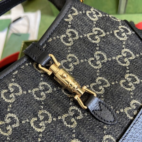 1:1 Replica Gucci Jackie 1961 Mini Shoulder Bag Black And Ivory GG Denim Jacquard For Women 7.5in/19cm GG 685127 UN3AG 1294