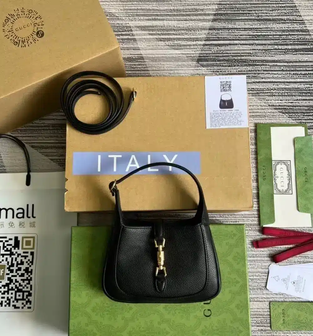 1:1 Replica Gucci Jackie 1961 Mini Shoulder Bag Black For Women, Women's Bags 7.5in/19cm GG ‎637091 10O0G 1000