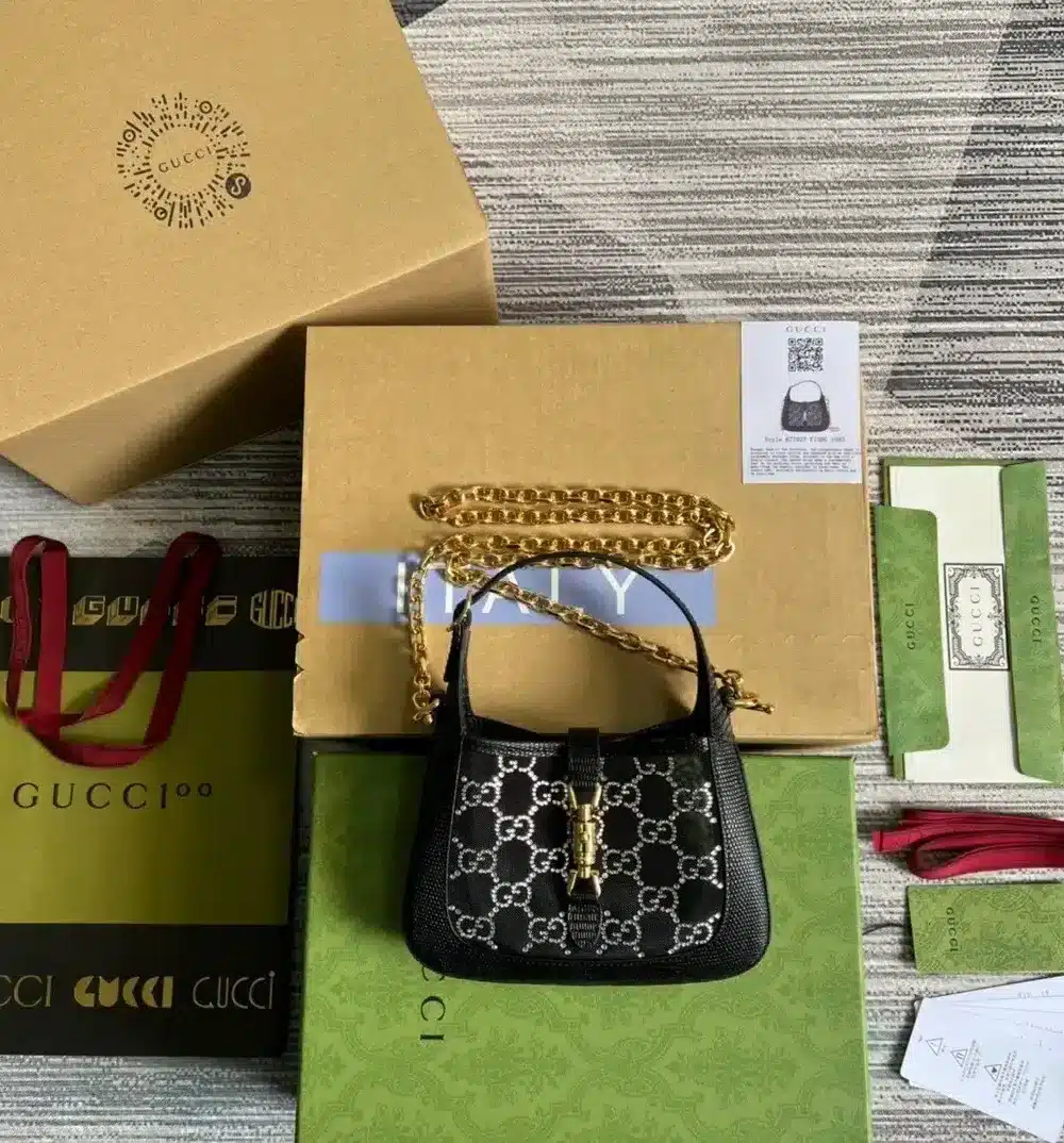 1:1 Replica Gucci Jackie 1961 Mini Shoulder Bag Black For Women, Women's Bags 7.5in/19cm GG