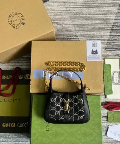 1:1 Replica Gucci Jackie 1961 Mini Shoulder Bag Black For Women, Women's Bags 7.5in/19cm GG
