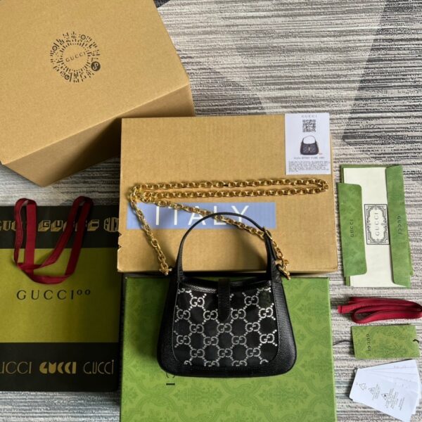 1:1 Replica Gucci Jackie 1961 Mini Shoulder Bag Black For Women, Women's Bags 7.5in/19cm GG