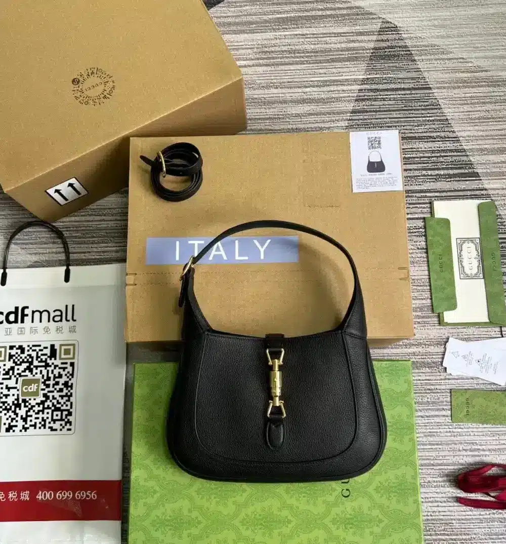 1:1 Replica Gucci Jackie 1961 Small Shoulder Bag Black For Women, Women's Bags 10.8in/28cm GG ‎636709 10O0G 1000