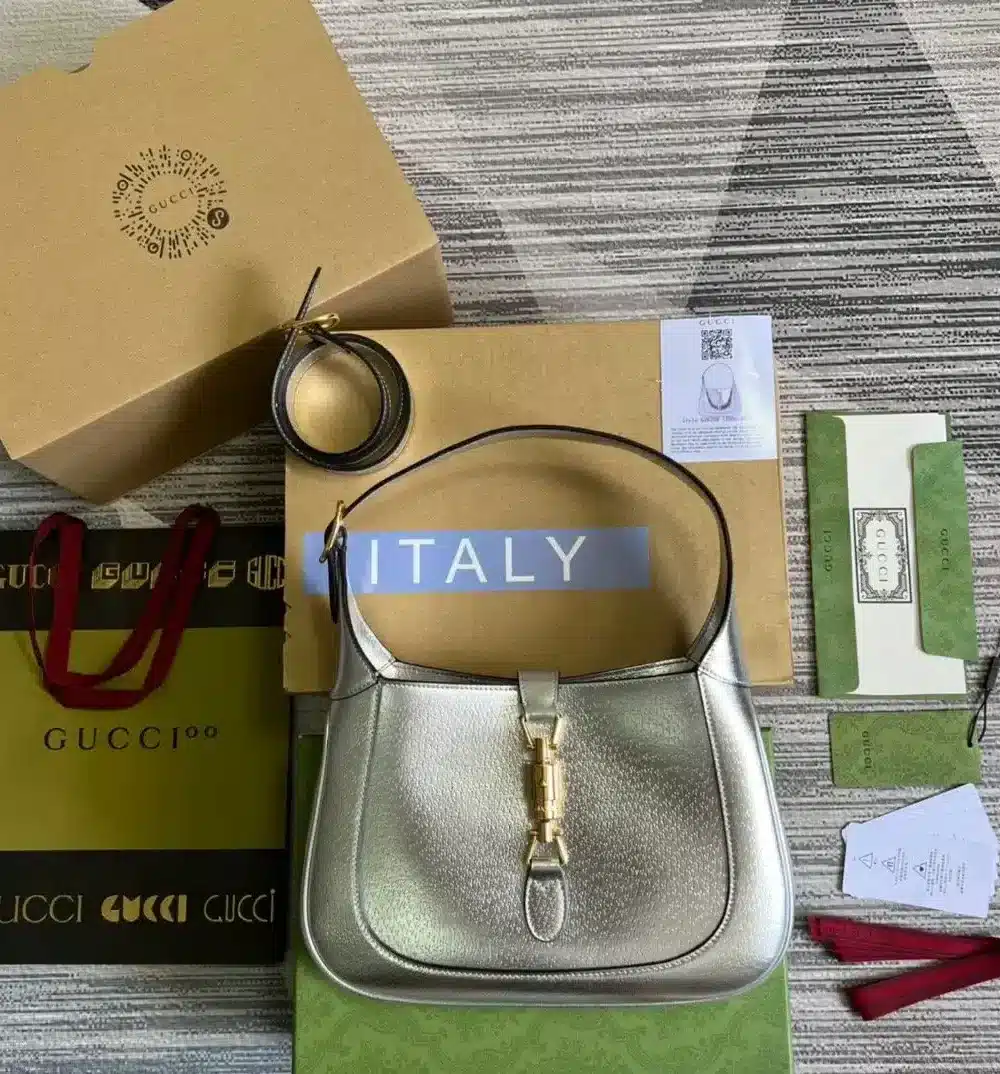 1:1 Replica Gucci Jackie 1961 Small Shoulder Bag Silver For Women, Women's Bags 10.8in/28cm GG