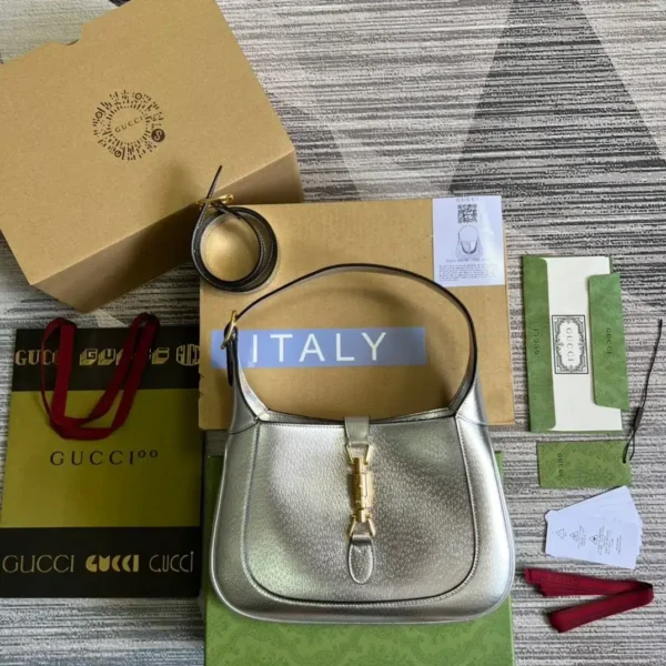 1:1 Replica Gucci Jackie 1961 Small Shoulder Bag Silver For Women, Women's Bags 10.8in/28cm GG
