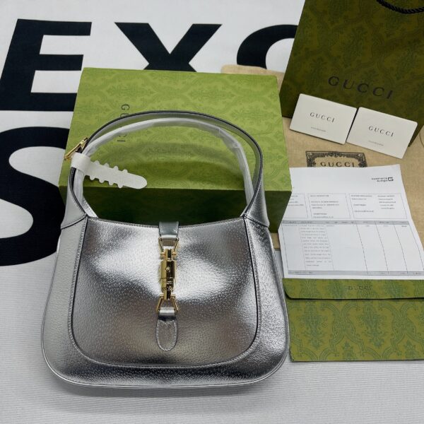 1:1 Replica Gucci Jackie 1961 Small Shoulder Bag Silver For Women, Women's Bags 10.8in/28cm GG