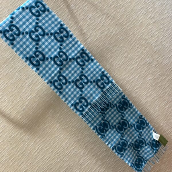 Gucci Jacquard Wool Scarf  Blue and Ivory Scarf 220cm/86.7in