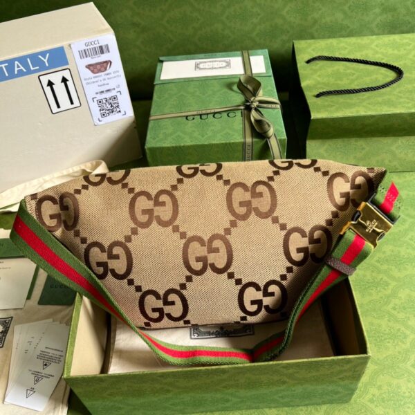 1:1 Replica Gucci Jumbo GG Belt Bag Camel And Ebony Jumbo GG Canvas For Women  15.3in/39cm GG 696031 UKMDG 2570