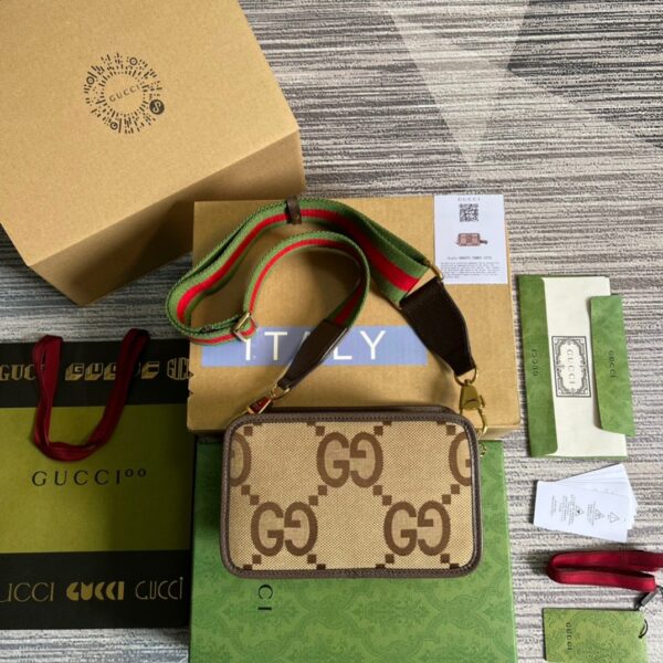 1:1 Replica Gucci Jumbo GG Mini Bag Camel And Ebony Jumbo GG Canvas For Women  8.9in/22.5cm GG 696075 UKMDG 2570