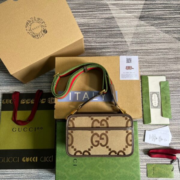 1:1 Replica Gucci Jumbo GG Mini Bag Camel And Ebony Jumbo GG Canvas For Women  8.9in/22.5cm GG 696075 UKMDG 2570