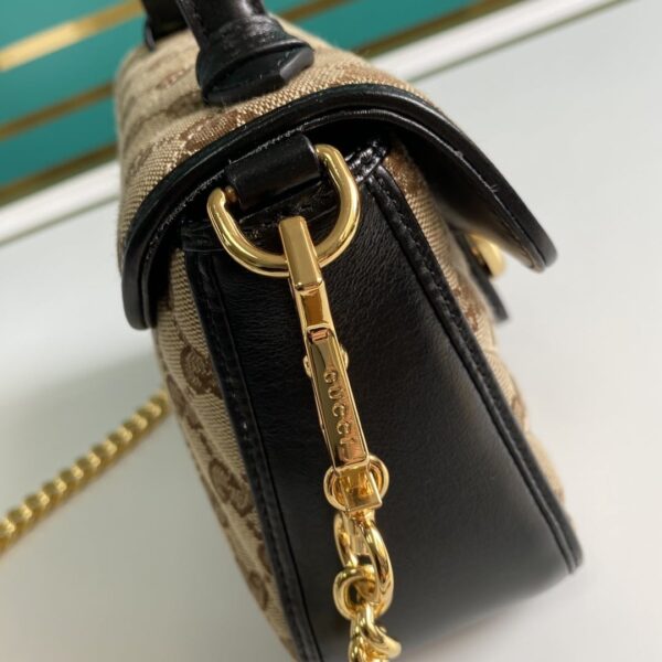 1:1 Replica Gucci Ladies GG Canvas Marmont Mini Top Handle Bag Beige/Ebony Diagonal Matelassé Original GG Canvas 8.3in/21cm GG 583571 HVKEG 9772