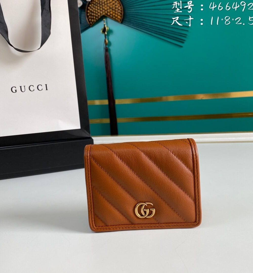 1:1 Replica Gucci Marmont Card Case Wallet Brown Women’s Wallet 11cm/4.3in GG 466492