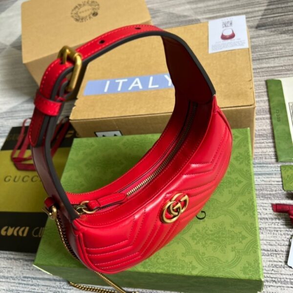 1:1 Replica Gucci Marmont Half Moon Shaped Mini Bag Red For Women, Women's Bags 8.5in/22cm GG