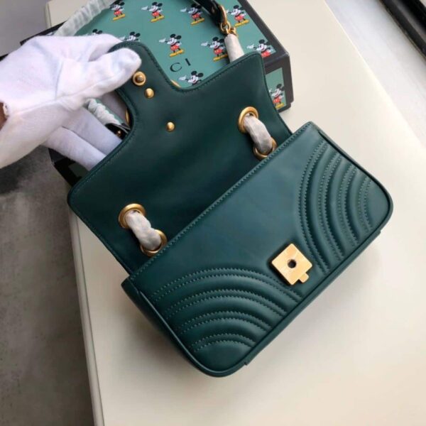 1:1 Replica Gucci Marmont Matelassé Mini Bag Green Matelassé Chevron For Women 8.5in/22cm GG 446744