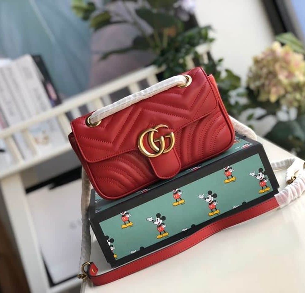 1:1 Replica Gucci Marmont Matelassé Mini Bag  Red Matelassé Chevron  For Women 8.5in/22cm GG 446744