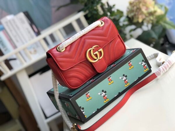 1:1 Replica Gucci Marmont Matelassé Mini Bag  Red Matelassé Chevron  For Women 8.5in/22cm GG 446744