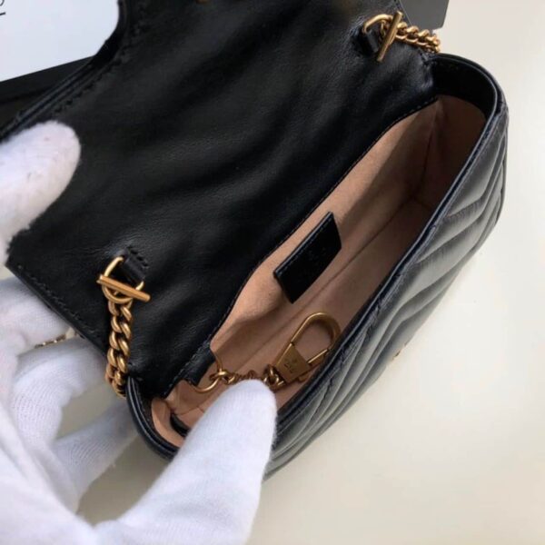 1:1 Replica Gucci Marmont Matelassé Super Mini Bag Dusty Black Chevron For Women 6.2in/16.5cm 476433 DTDCT 1000